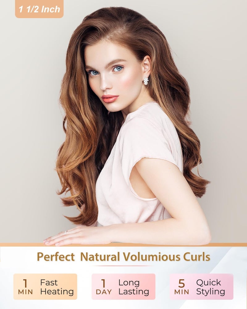 Hoson 1 1/2 Inch Large Curling Wand for Long Hair, 1.5 Inch Ceramic Extral Long Barrel Curling Wand Professional Dual Voltage, Adjustable Temperature - Image 2